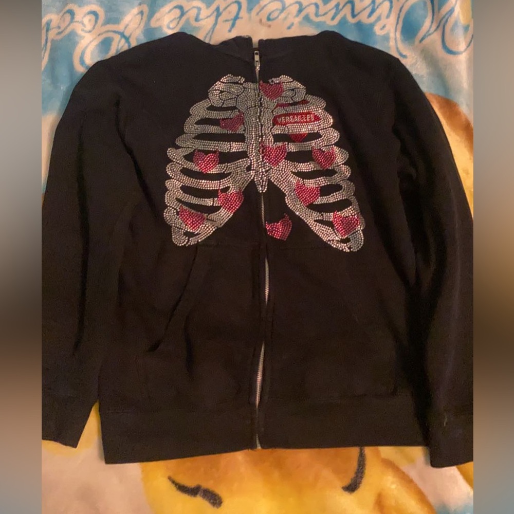 Rib cage with hearts black hoodie